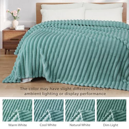 Exclusivo Mezcla Striped King Size Fleece Blanket for Bed, Couch, 90"x104" - color: Celadon, size: King ( 90x104 IN )