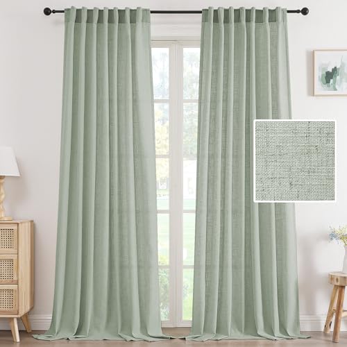 H.VERSAILTEX Semi Sheer Linen Curtains 63 Inch for Living Room, Green Bay - color: *Green Bay, size: 52"W x 63"L (Pack of 2)