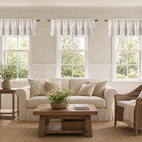 Emvency Valances for Windows, Line Ruffle Hem 2 Pack 52x18 Inch Beige Leaf - color: Leaf Beige