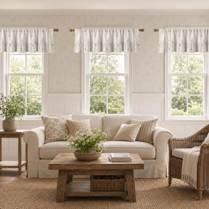 Emvency Valances for Windows, Line Ruffle Hem 2 Pack 52x18 Inch Beige Leaf - color: Leaf Beige