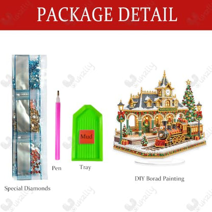 Yunzlly Stand Up Diamond Art Painting Kit, Desktop Gem Painting Ornament Kit for Adults, Tabletop Acrylic Diamond Board Painting (Railway Station) - color: Railway Station