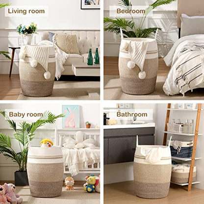 OIAHOMY 105L Laundry Hamper Woven Cotton Rope Large Clothes Hamper Yellow - color: Gradient Yellow