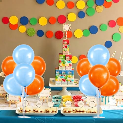 TONIFUL 4 Set Blue and Orange Balloon Stand Balloon Centerpieces for Table - color: Blue Orange