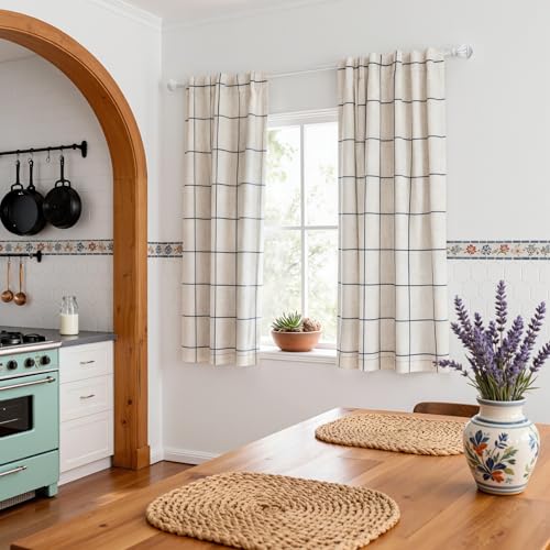 MYSKY HOME 100% Blackout Plaid Linen Curtains 72 Inches Length Double Layer Farmhouse Thermal Insulated Striped Print Drapes with Rod Pocket Back Tab for Bedroom Living Room, 2 Pcs, 52"Wide, Navy Blue - color: Navy Blue, size: 52"W x 72"L (Pack of 2)