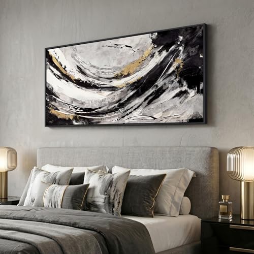Extra Large Framed Black and White Abstract Wall Art for Living Room, 60x30 - color: Black & White B, size: 60"L x 30"W