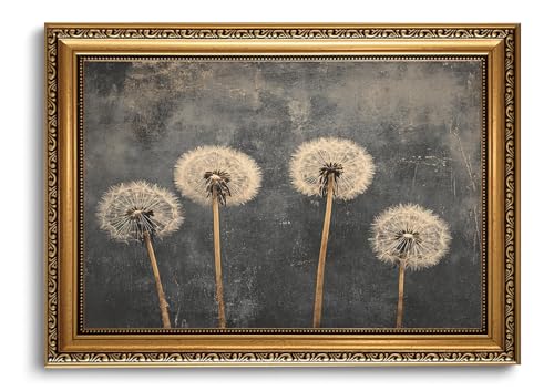 Vintage Gold Framed Dandelion Wall Art Moody Dandelion Wall Decor 16x24in - color: Dandelion, size: 24"L x 16"W