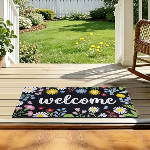 Welcome Mat 17x29 Non Slip Rubber Back Door Mat Outside Entrance - color: Colorful Flowers