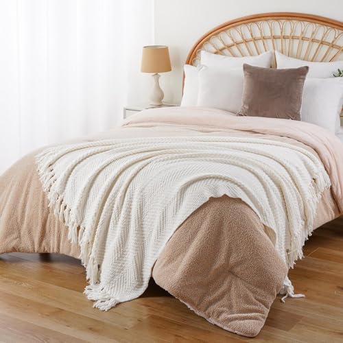 BATTILO HOME Cream Throw Blanket for Couch, Knit Throw Blanket, 50"x60" - color: Cream, size: 50"x60"