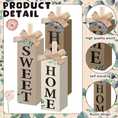 MiniInflat Home 3 Pcs Table Decor, Wooden Block Sign Tiered Tray - style: Home Sweet Home