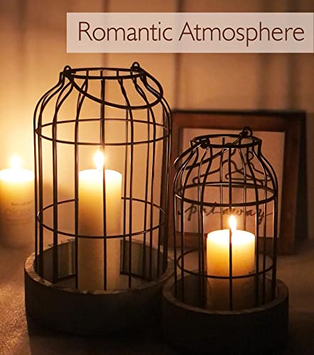 Livelab Modern Farmhouse Lantern Decor, [Refined] Rustic Home Decor Lanterns, Wire Metal Cloche Decorative Candle Holder for Living Room, Fireplace Mantle, Bathroom Countertop