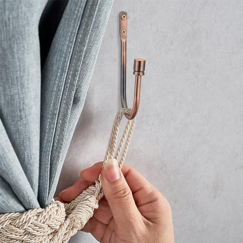 Brass Curtain Holdbacks 2pcs, Wall Mounted Drapery Tiebacks with Screws, Heavy Duty Metal Decorative Window Drapery Holder Curtain Hook - color: Brass-01
