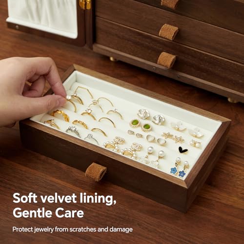 Black Walnut Wood Jewelry Box, Large - size: Ginkgo leaves