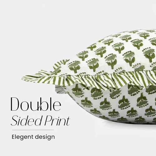 CPC Emerald Green Block Print Ruffle Sham Pillow Cover 14x36 Inch Pack of 1 - color: Emerald Green, size: 36" x 14" (Pack of 1)