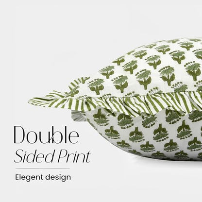 CPC Emerald Green Block Print Ruffle Sham Pillow Cover 14x36 Inch Pack of 1 - color: Emerald Green, size: 36" x 14" (Pack of 1)