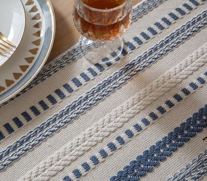 Caflife Blue and Beige Woven Rustic Boho Table Runner 108 Inchs Long - color: Blue, size: 13x108Inch