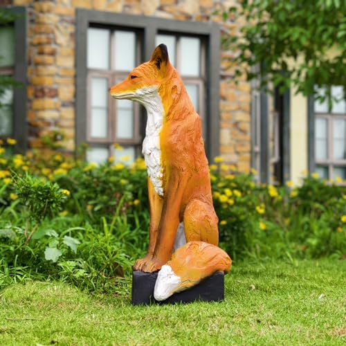 GENUINQ 30'' H Sitting Fox Statue Sculpture Garden Outdoor Decor