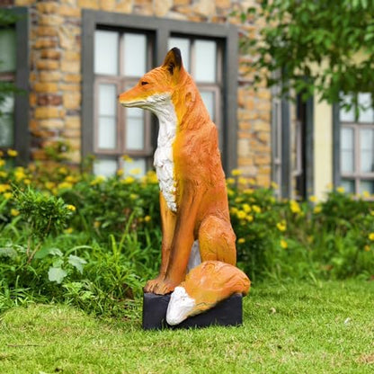 GENUINQ 30'' H Sitting Fox Statue Sculpture Garden Outdoor Decor