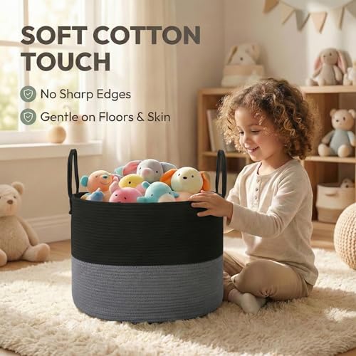 JMvicyroam 115L Extra Large Machine Washable Cotton Rope Blanket Basket - color: Black&Grey, size: 115L