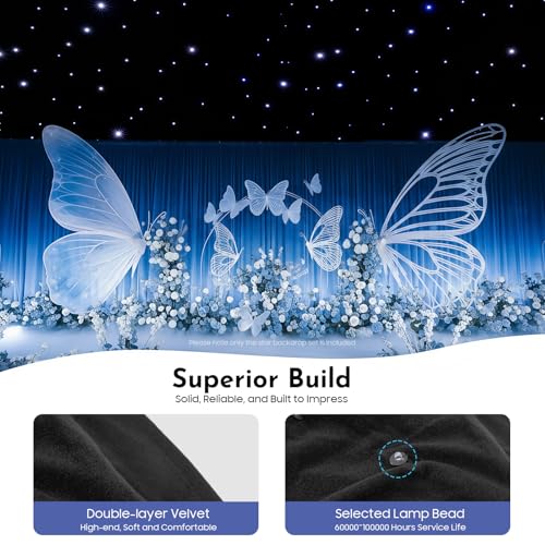 LED Stage Star Backdrop 9.8x19.7 FT Velvet Curtain with DMX512 Remote Controller, 50W Foldable Starry Sky Cloth for Wedding Party Club Show Photography Decoration, White - color: White, size: 9.8x13ft