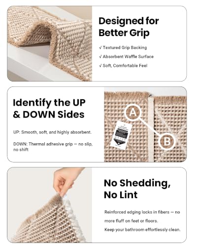 Furicher Waffle Bath Mat Set, Non Slip Bathroom Rugs 2 Piece, Brown & White - color: Brown & White