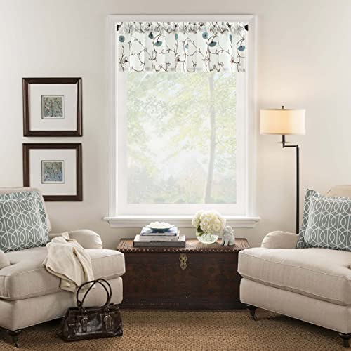 VOGOL Blue Floral Embroidered Kitchen Valance, 52 x 14 Inches - color: Blue, size: 52"W x 14"L (Pack of 1)