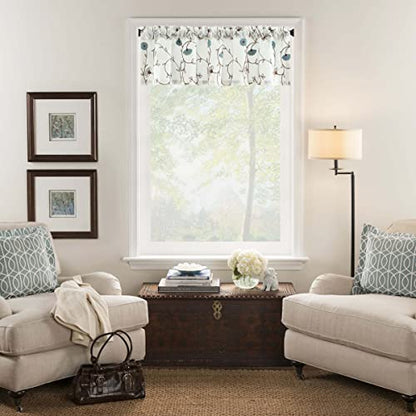 VOGOL Blue Floral Embroidered Kitchen Valance, 52 x 14 Inches - color: Blue, size: 52"W x 14"L (Pack of 1)