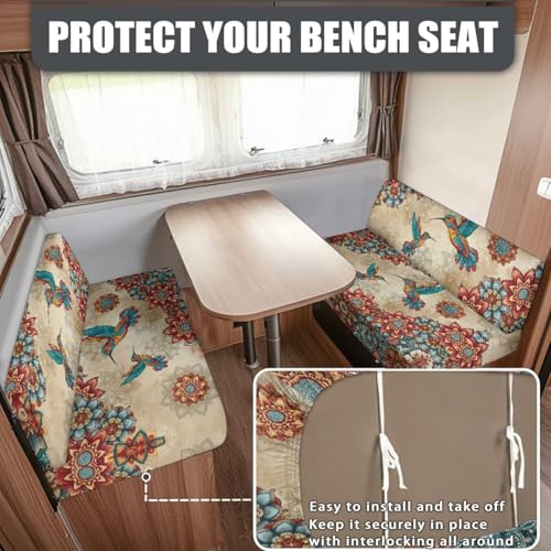 Boho Mandala Hummingbird Print RV Dinette Cushion Covers 2 Pcs Comfortable Camper Cushion Slipcover Stretchable Loveseat Sofa Chair Cover Furniture Protector for RV Camper Car Bench - color: Boho Mandala Hummingbird