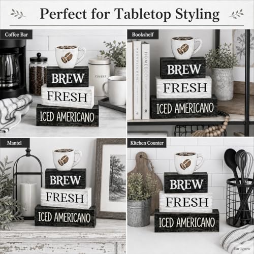 Farmhouse Coffee Table Decor, 4pcs Coffee Bar Sign Decor - style: Coffee