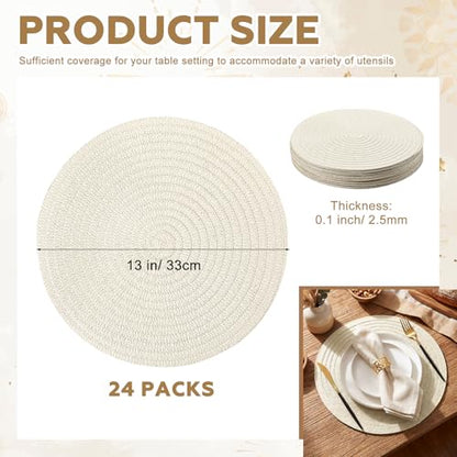 24 Pcs 13 in Round Woven Placemats Boho Charger,Beige,Classic - color: Beige, style: Classic