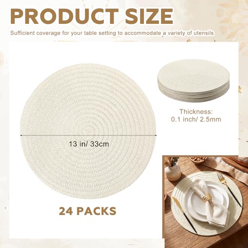 24 Pcs 13 in Round Woven Placemats Boho Charger,Beige,Classic - color: Beige, style: Classic