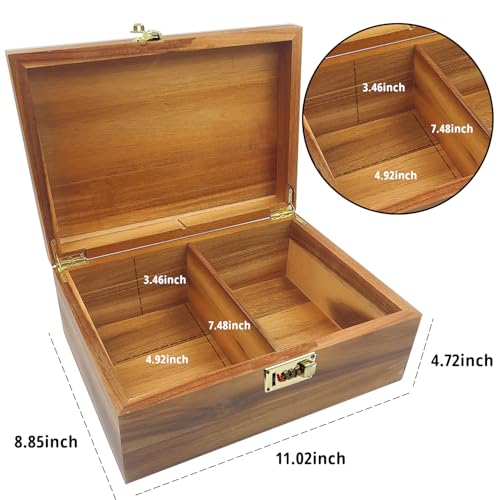Large Wood Box Decorative Acacia Wooden Storage Box with Combination Lock With Adjustable Divider Wooden Keepsake Box with Hinged Lid Chest Stash Boxes Decorative Lockable Chest Box(Secret Grid) - style: Code Lock with partition