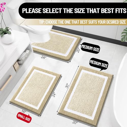OLANLY Small Bathroom Rugs 24x16, Absorbent Microfiber Bath Rugs, Beige - color: Beige and White, size: 24" X 16"