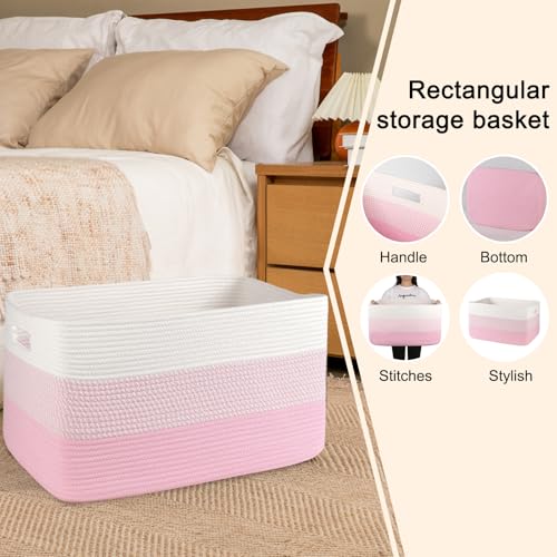 OIAHOMY Blanket Basket Laundry Basket Dog Toy Basket 75L Pink/White - color: Pink/White, size: 22”x17”x12”