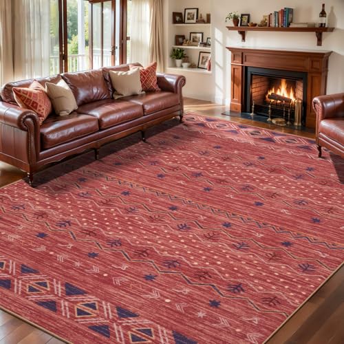 SERISSA 6x9 Washable Non-Slip Boho Area Rug for Living Room - color: Red Ochre/Multi, size: 6' x 9' (Rectangular)
