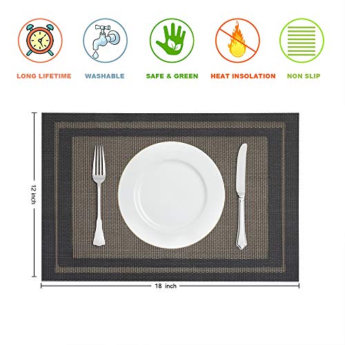 GIVERARE Placemats Set of 4, Heat-Resistant Woven Vinyl Placemat, Non-Slip Washable PVC Table Mat, Easy to Clean Premium Plastic Mats for Dining, Kitchen Table (Black+Gold) - color: Black+gold