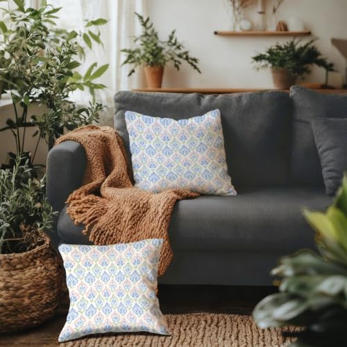 Pink Blue Green Floral Block Print Pillow Covers 18x18 Set of 2 - color: Blue Pink and Green-9, size: 18" x 18" (Pack of 1)