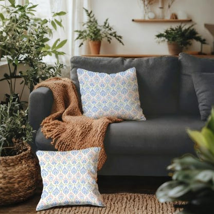 Pink Blue Green Floral Block Print Pillow Covers 18x18 Set of 2 - color: Blue Pink and Green-9, size: 18" x 18" (Pack of 1)