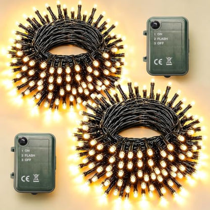 Pooqla Warm White String Lights Battery Powered, 2x100 LED Christmas Lights - color: Warm White, size: 100 LED x2
