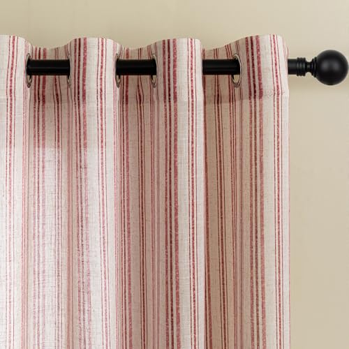 MYSKY HOME Red Striped Linen Curtains for Girls Bedroom 63 Inches 2 Panels - color: B-red, size: 52"W x 63"L (Pack of 2)