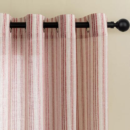 MYSKY HOME Red Striped Linen Curtains for Girls Bedroom 96 Inches 2 Panels - color: B-red, size: 52"W x 96"L (Pack of 2)