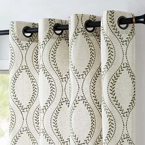 jinchan Boho Linen Curtains 63 Inch Green on Beige Grommet 2 Panels - color: Vine Green, size: 50"W x 96"L (Pack of 2)