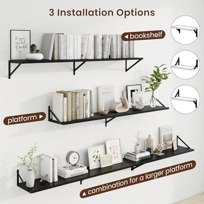 Axeman Deep Floating Shelves, 55'' x 10'' Black Wall Shelves Set of 2 - color: Black, size: 55W x 10D