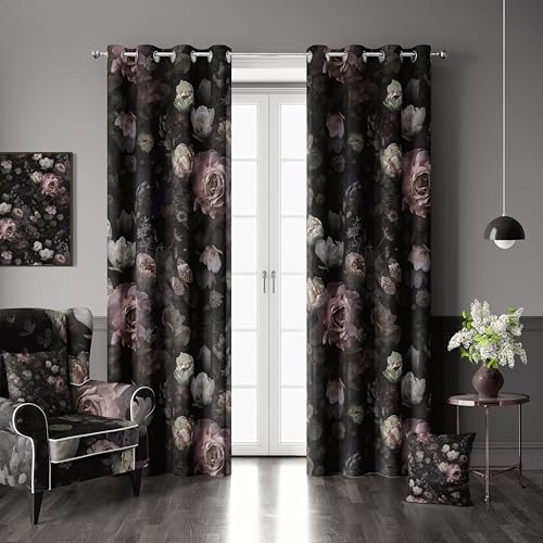 Gothic Black Pink Floral Blackout Curtains 2 Panels 52Wx84L Inch - color: Black&pink, size: 52"W x 84"L (Pack of 2)