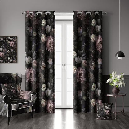 Gothic Black Pink Floral Blackout Curtains 2 Panels 52Wx96L Inch - color: Black&pink, size: 52"W x 96"L (Pack of 2)