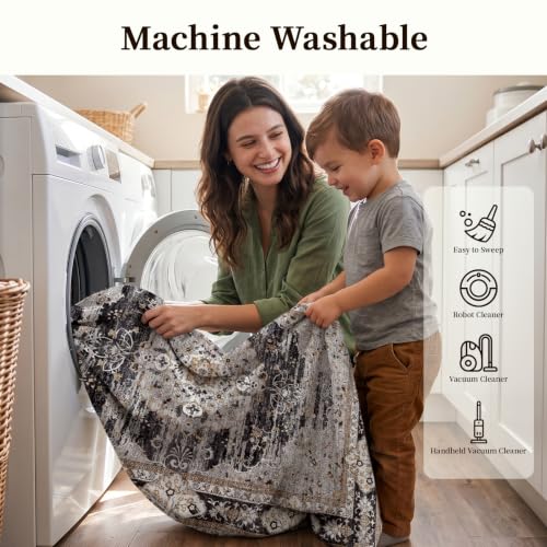 2x3 Washable Entryway Area Rug - Non-Slip Boho Throw Rugs Black Gray - color: Black/Gray, size: 2' x 3' (Rectangular)