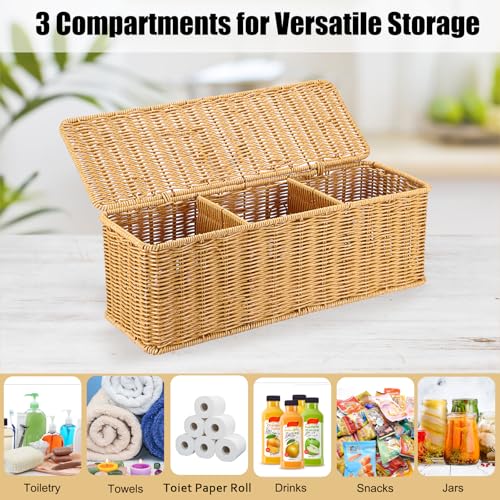 Sumnacon Wicker Storage Basket with Lid, Rectangle Bathroom Narrow Baskets - color: Yellow