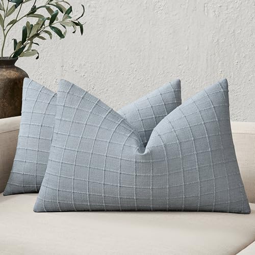 ZeeMart 2Pk Heavy Weight Artisanal Grid Pillow Covers 12x20in Chambray - color: Chambray, size: 20" x 12" (Pack of 2)