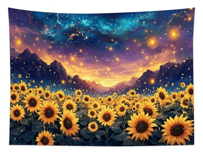 WEENEO Starry Night Sunflower Tapestry for Bedroom Summer Tapestry,60x40 In - color: Yellow, size: 40"L x 60"W