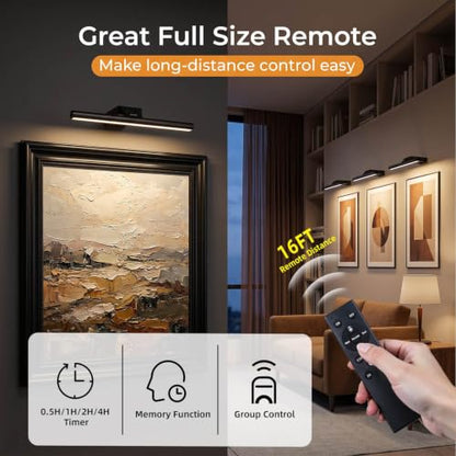 12" Picture Lights for Wall, 10000mAh Rechargeable Wireless Remote - color: Black, size: 12inch