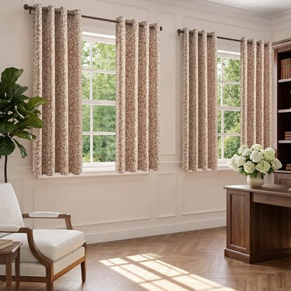 jinchan Taupe Floral Curtians 63 Inch Room Darkening Grommet 2 Panels - color: *Taupe, size: 50"W x 63"L (Pack of 2)
